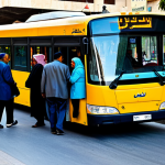 Bustling Bus Stop in Amman**

"A vibrant street scene in Amman, Jordan. Focus on a busy bus stop with people of diverse ages and backgrounds, all fully clothed in modest, everyday attire. A JETT bus is pulling up, and service taxis are waiting nearby. Capture the energy of daily life. Perfect anatomy, natural proportions, safe for work, appropriate content, professional photography, high quality, family-friendly."

**