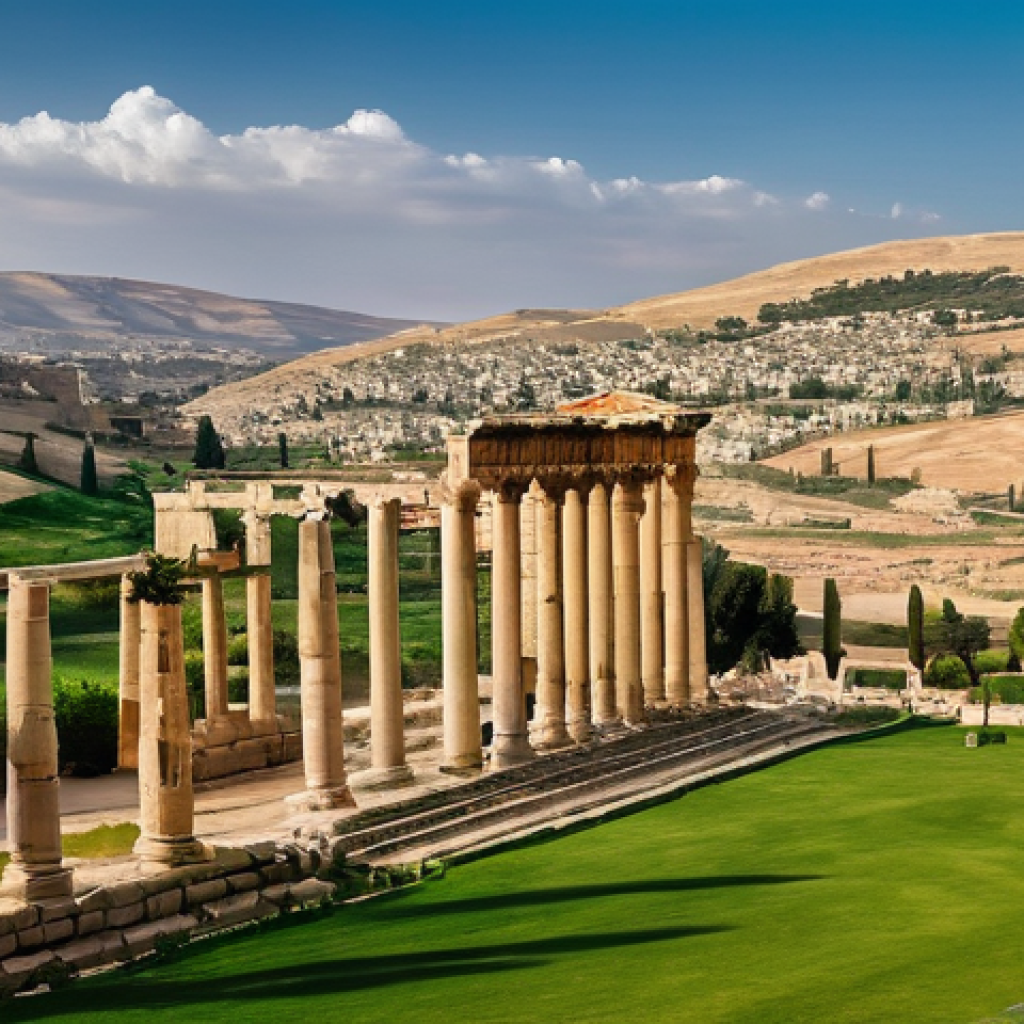 요르단 남부와 북부 지역 차이 - **Northern Jordan - Roman Grandeur in Green Hills**
    "A wide-angle landscape shot of the ancient ...