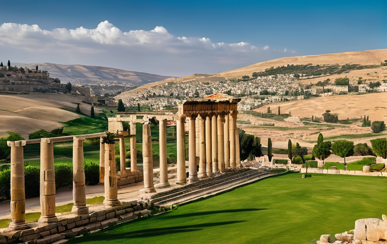 요르단 남부와 북부 지역 차이 - **Northern Jordan - Roman Grandeur in Green Hills**
    "A wide-angle landscape shot of the ancient ...