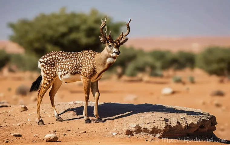 요르단에서 자주 볼 수 있는 동물들 - The provided text describes various wildlife in Jordan. I will create three detailed image prompts i...