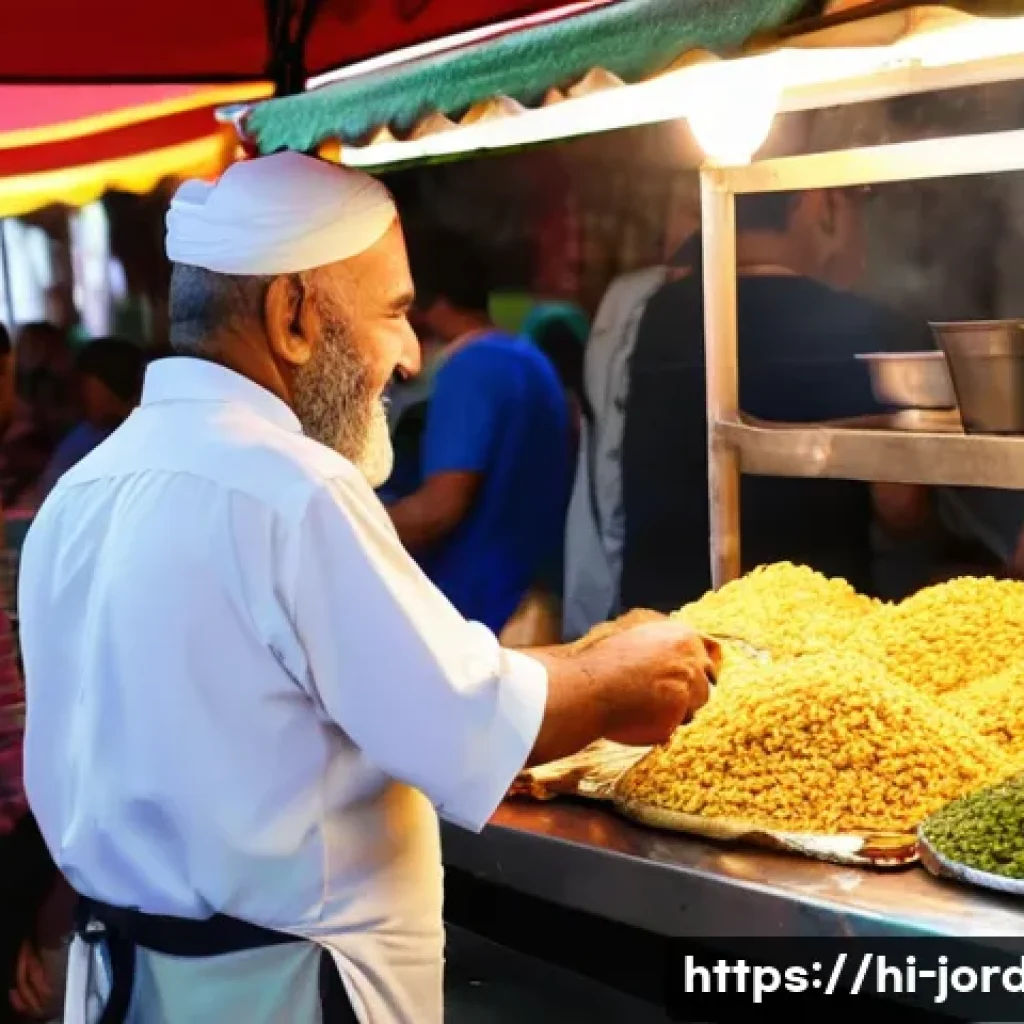 요르단 로컬 푸드 마켓 - **Vibrant Amman Street Food Market:**
    A bustling and authentic street food market scene in Amman...