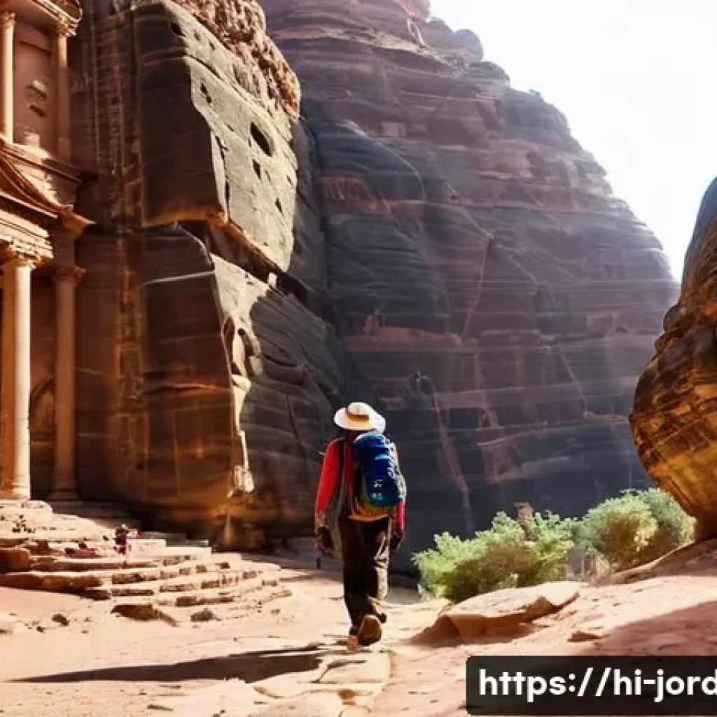 요르단의 유명한 산책로 - **Petra's Hidden Grandeur: The Ad Deir Monastery Trail**
    A lone male trekker, dressed in appropr...