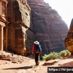 Home 22 요르단의 유명한 산책로 - **Petra's Hidden Grandeur: The Ad Deir Monastery Trail**
A lone male trekker, dressed in appropr...