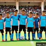 Home 20 요르단의 스포츠와 축구 - A vibrant scene of a local Jordanian football match at a community stadium, filled with enthusiastic...