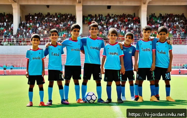 요르단의 스포츠와 축구 - A vibrant scene of a local Jordanian football match at a community stadium, filled with enthusiastic...